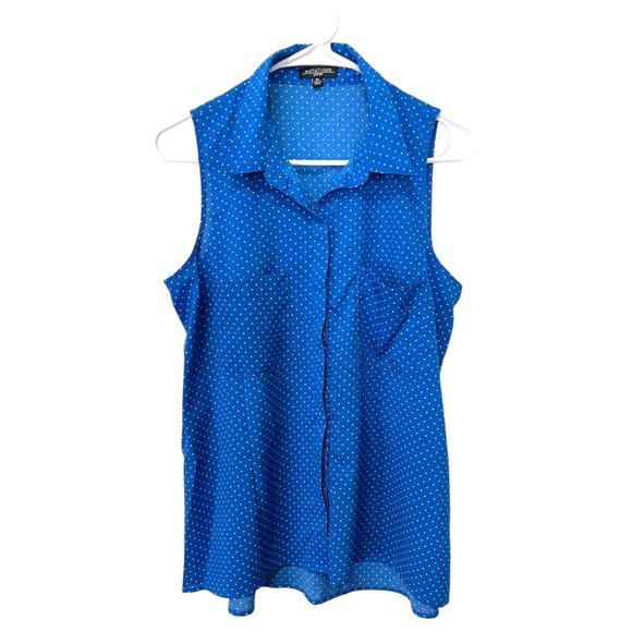 Notations Tops - Notations Petite Large Sleeveless Blouse Blue White Polka Dot Collared Tank